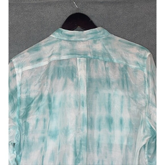Ralph Lauren Shirt Womens XL Blue Button Up Silk Blend Tie Dye Coastal Resort - Picture 9 of 9